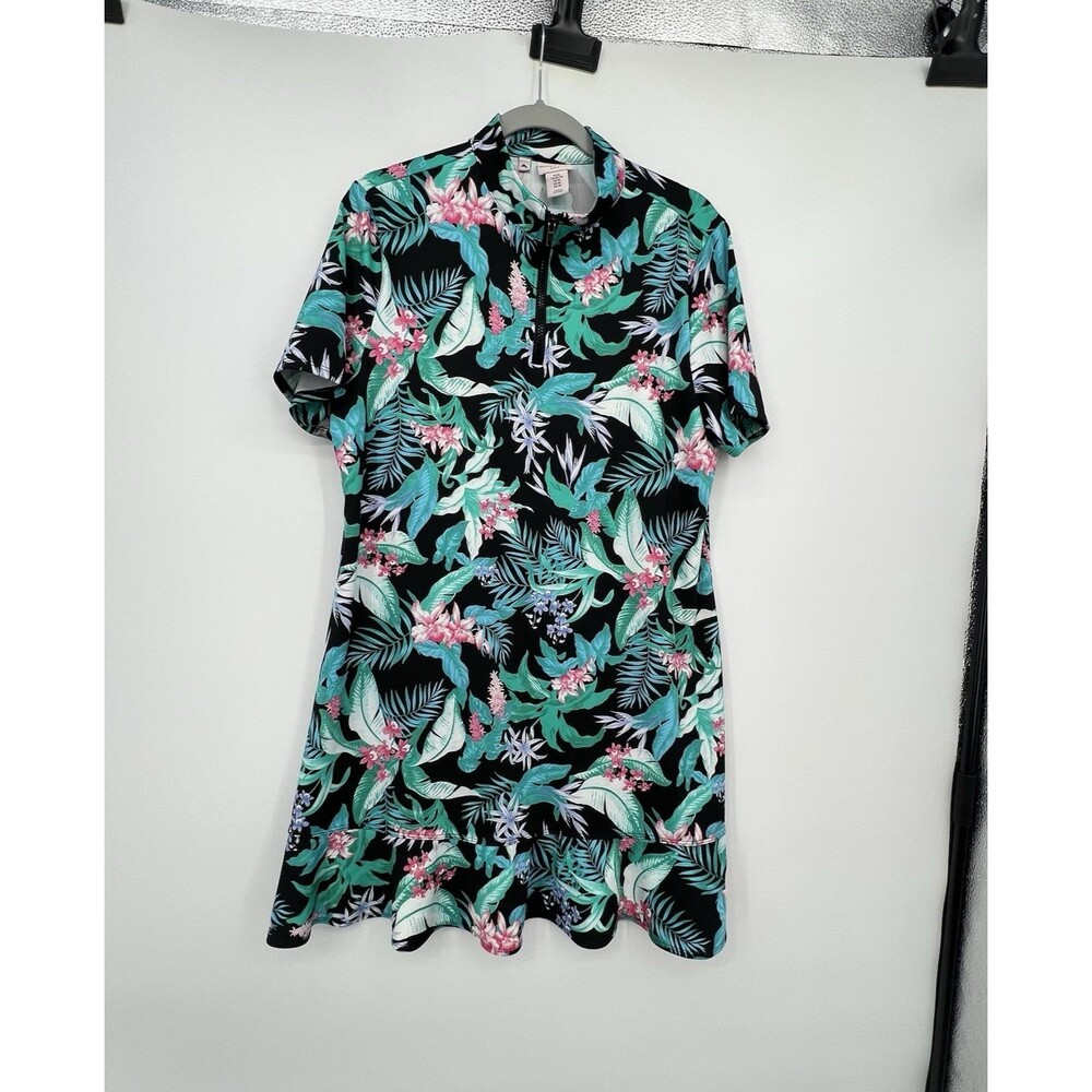 Tommy Bahama Golf Dress Womens Sz XL Floral Ruffle Hem 1/4 Zip Stretchy Tropical